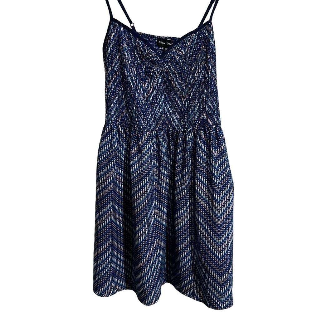 Mason & Mackenzie Shirred Bodice Fit & Flare Dress Size XL Blue, Pink & White
